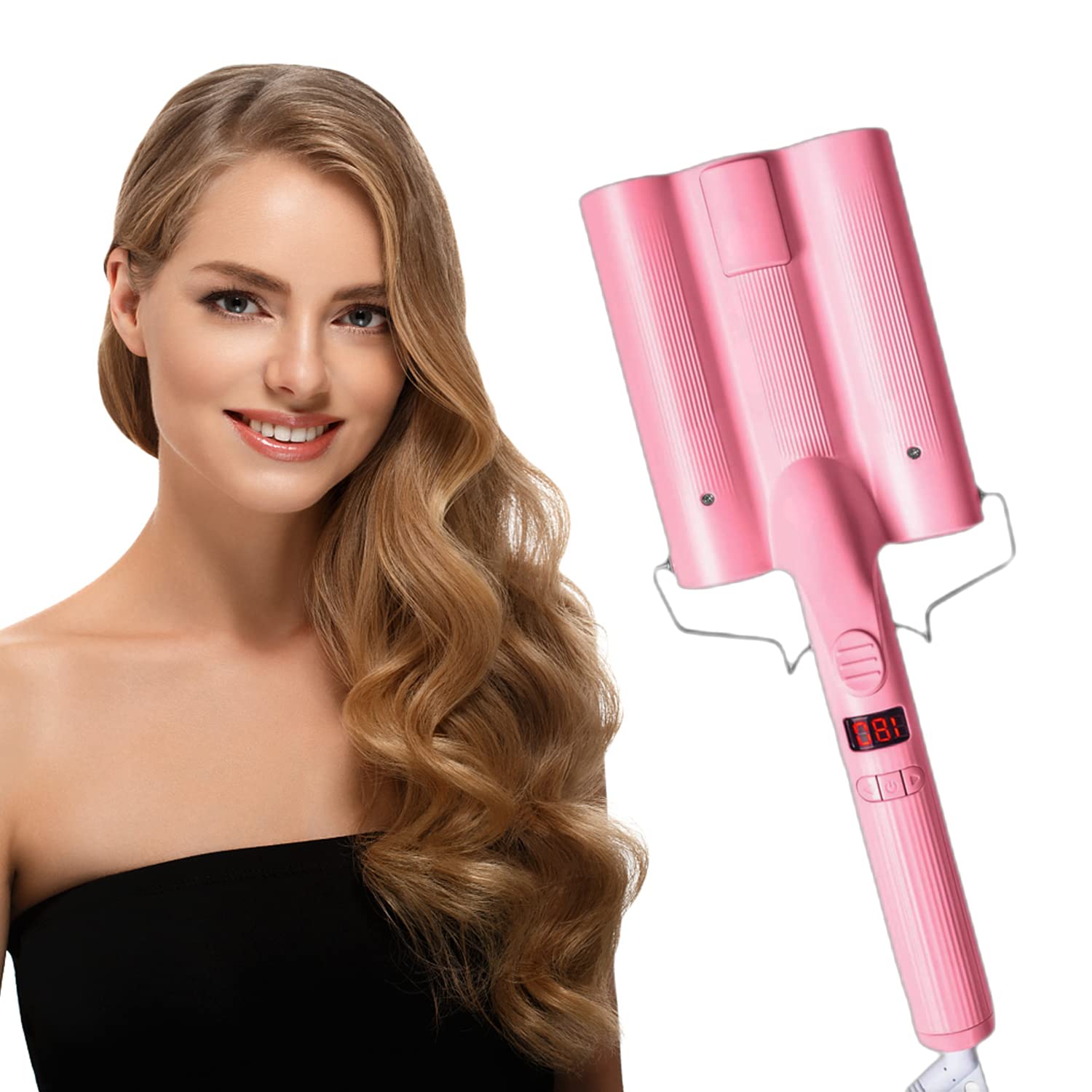 Amazon.com: Yitrust Three Barrel Curling Iron Wand with LCD Temperature  Display - 1 Inch Ceramic Tourmaline Triple Barrels, Dual Voltage Hair Crimp  Beach Waver (Pink) : Beauty & Personal Care