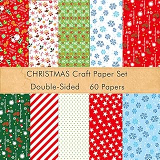 FEPITO 60 Sheets Christmas Pattern Paper Set, 14 x 21cm Decorative Paper for Card Making Scrapbook Decoration, 10 Designs