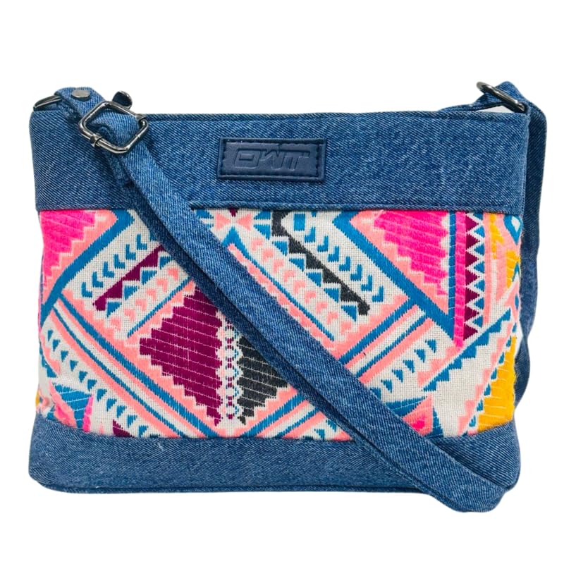 OWT Sling Crossbody Bag for Girls and Women | Made with Durable Denim and Vegan Leather Material | Carefully Handcrafted | Zip Closure | Adjustable Straps | Multicolor handcrafted denim sling bag