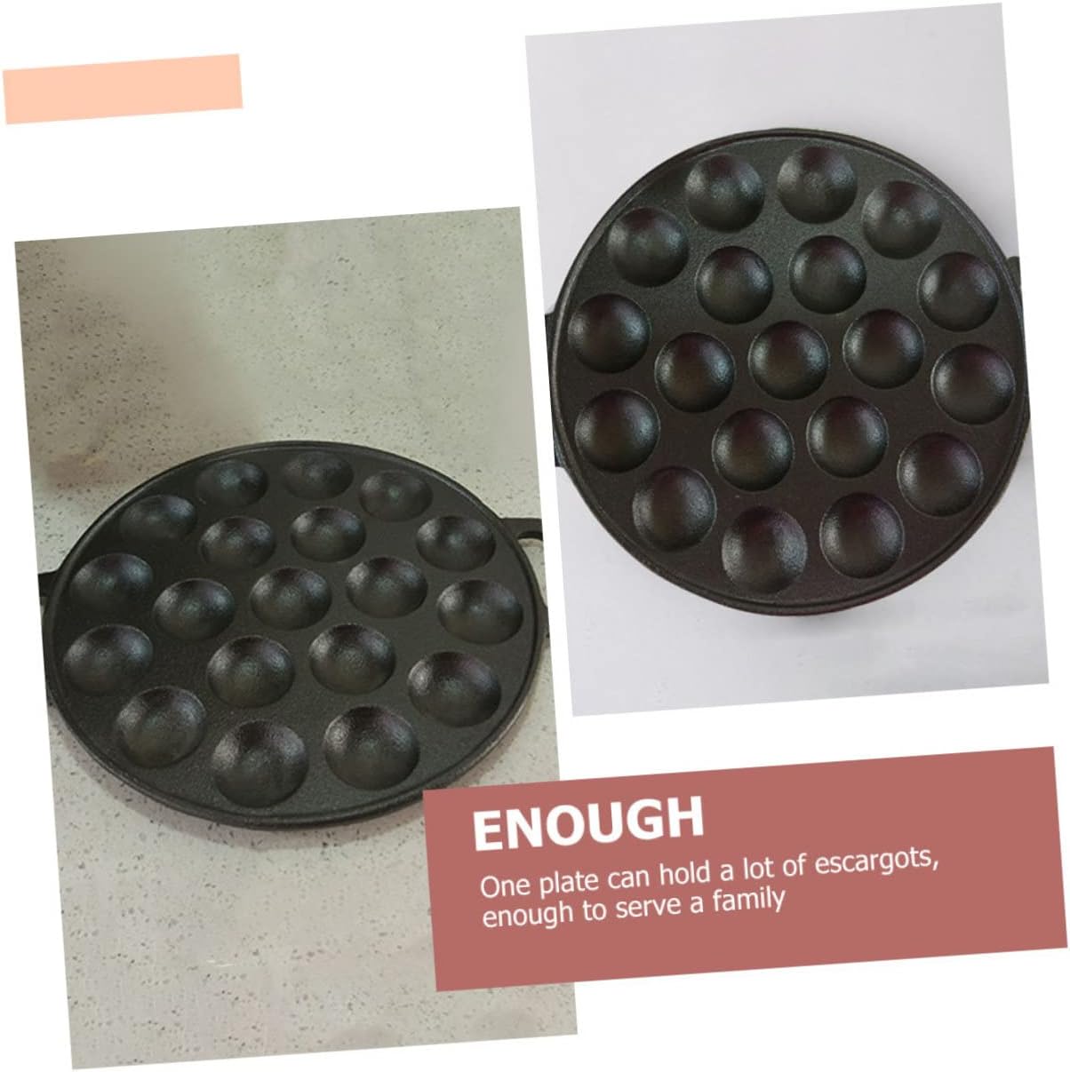 KICHOUSE 19holes Cast and Escargot Baking Tray Nonstick Iron Dish for Octopus Snails and Meatballs for Home Kitchen Restaurants and Western Food Stores