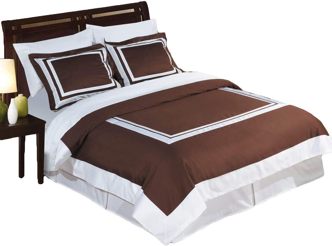 Royal Hotel Bedding Chocolate and White 3 Piece Full/Queen Comforter Cover (Duvet Cover Set) 100-Percent Cotton, 300-Thread-Count