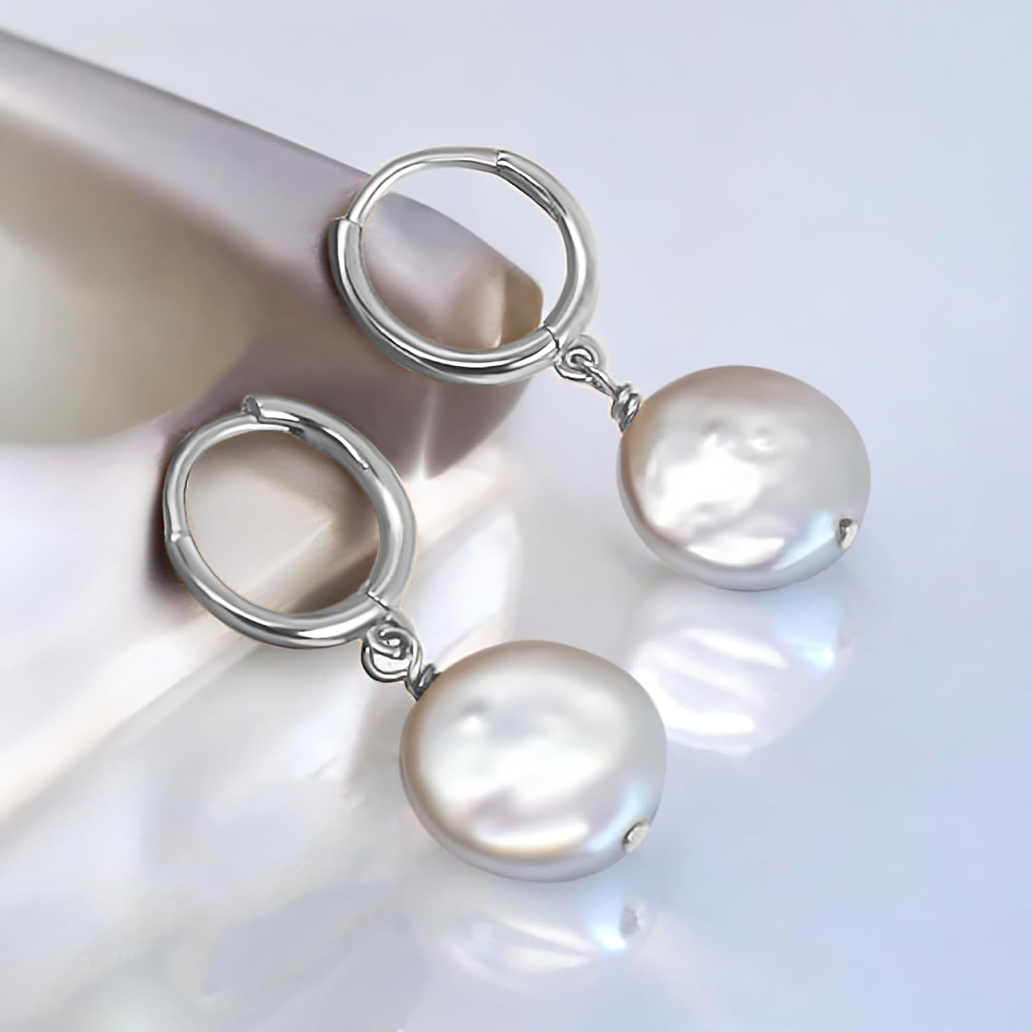 LILY LUSTRE Pearl Earrings for Women, 14k Gold Plated 925 Sterling Silver, AAAA Genuine Freshwater Cultured Pearls in Drop & Coin Shapes, Hoop & Leverback Styles