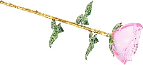 Figura de rosa roja, adorno de rosa de cristal, decoración de boda, flores de rosas de un solo tallo Decoración de flores artificiales, decoración