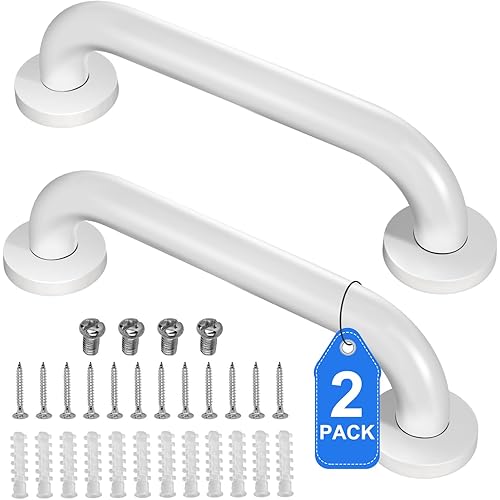 2 Pack Shower Grab Bar, Stainless Steel Bathroom Grab Bar, Grab Bars for Handicap Elderly Seniors Bathroom Safety Grab Bar (12 Inch，White)