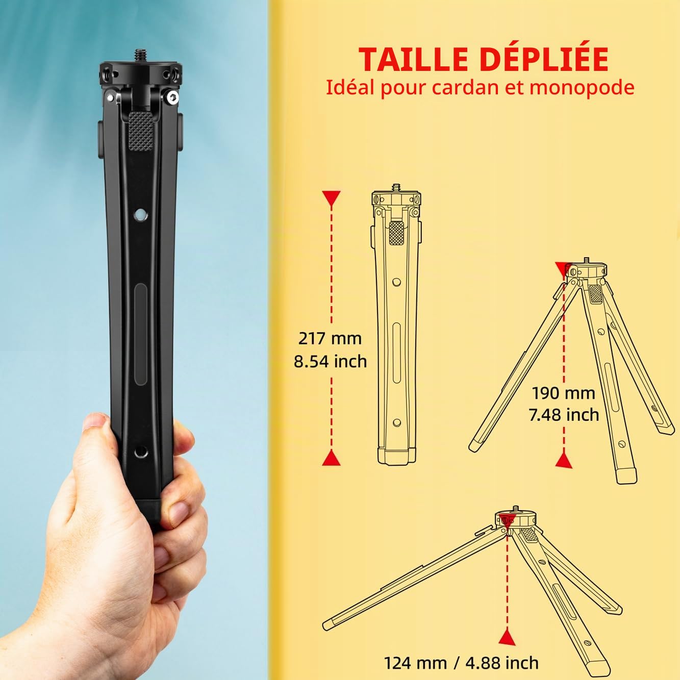 Zeadio Trépied Métallique Professionnel Robuste - Support Universel Réglable pour Table (Charge 40 kg / 88 LB) - Appareil Photo, Gimbal, Caméra Action, Caméscope, Microphone, Lumière LED, etc