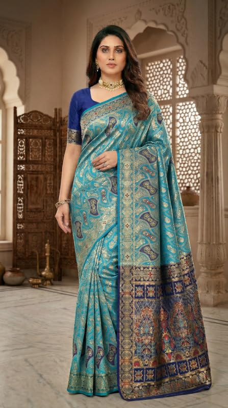 Image of C J Enterprise Women's Pure Soft Silk Saree With Blouse Piece For Wedding (Damru-Patola)