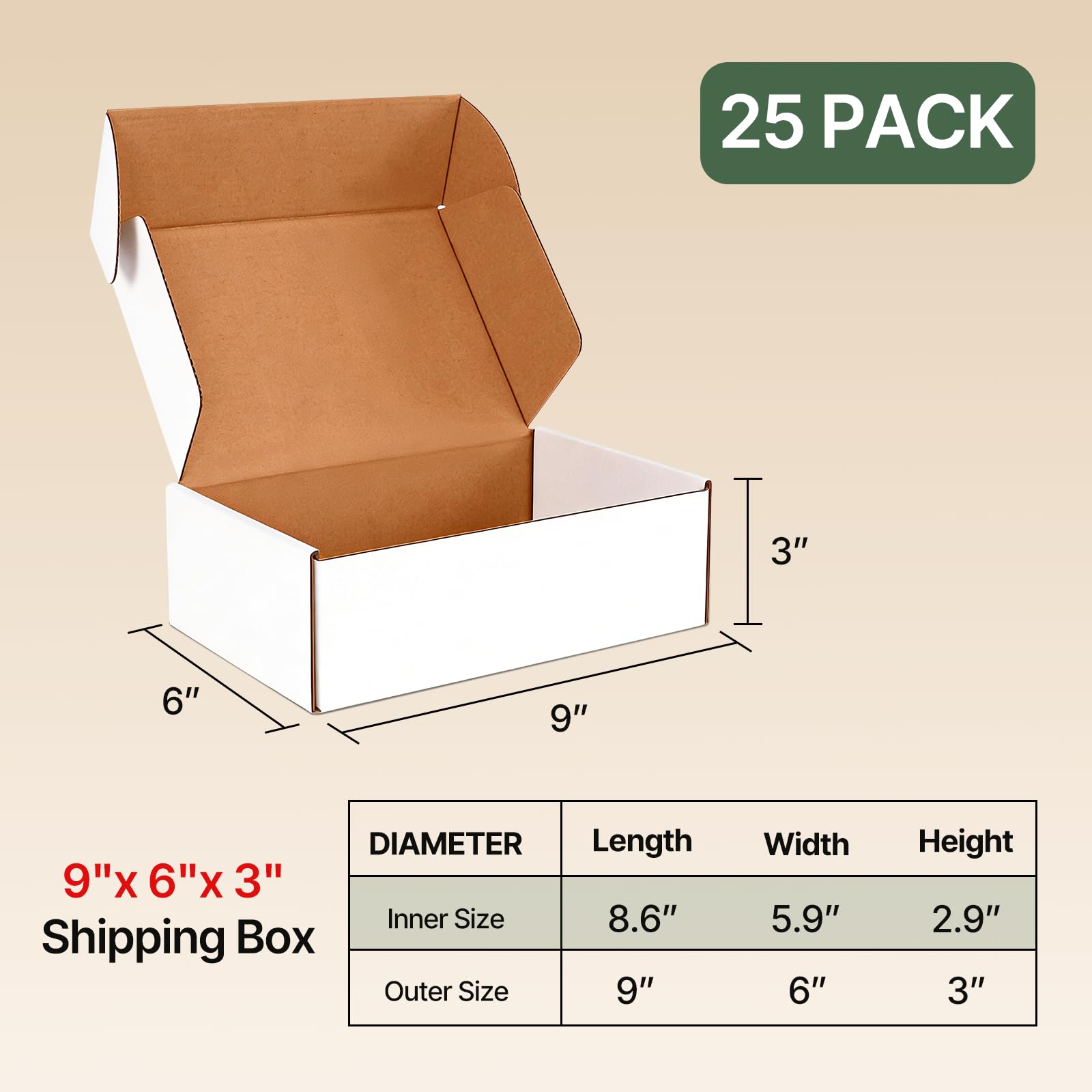9 x 6 x 3 pollici scatole per spedizioni 25 pezzi, scatole di cartone ondulate bianche Mailer scatole di imballaggio per la conservazione di libri regali artigianato