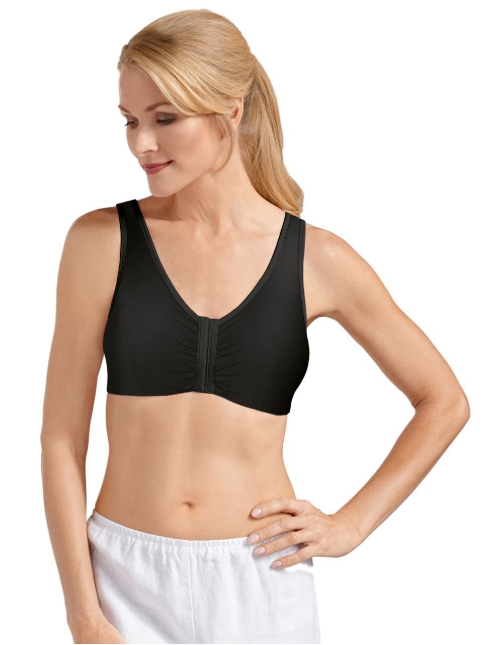 AMOENA Women's Frances Front-Closure Leisure Bra, Opaque, Black, X-Large C/D