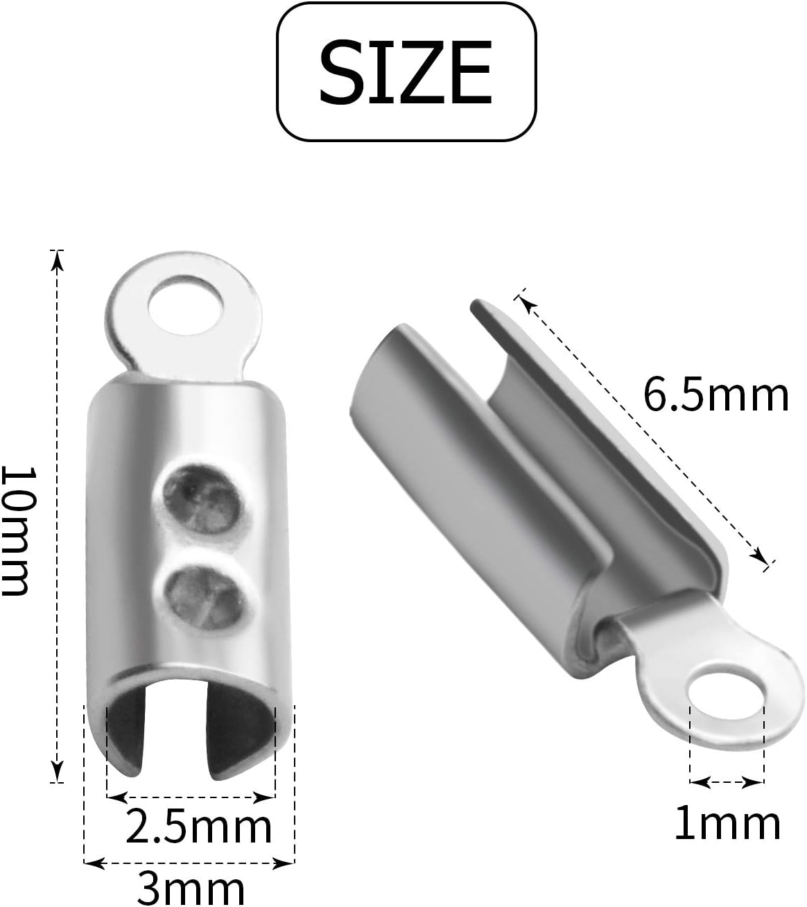 Fold Crimp Ends,200Pcs Stainless Steel Fold Over Crimp Cord Ending Clasp Clamp Tips for DIY Jewelry Making Necklaces Bracelets - Image 3