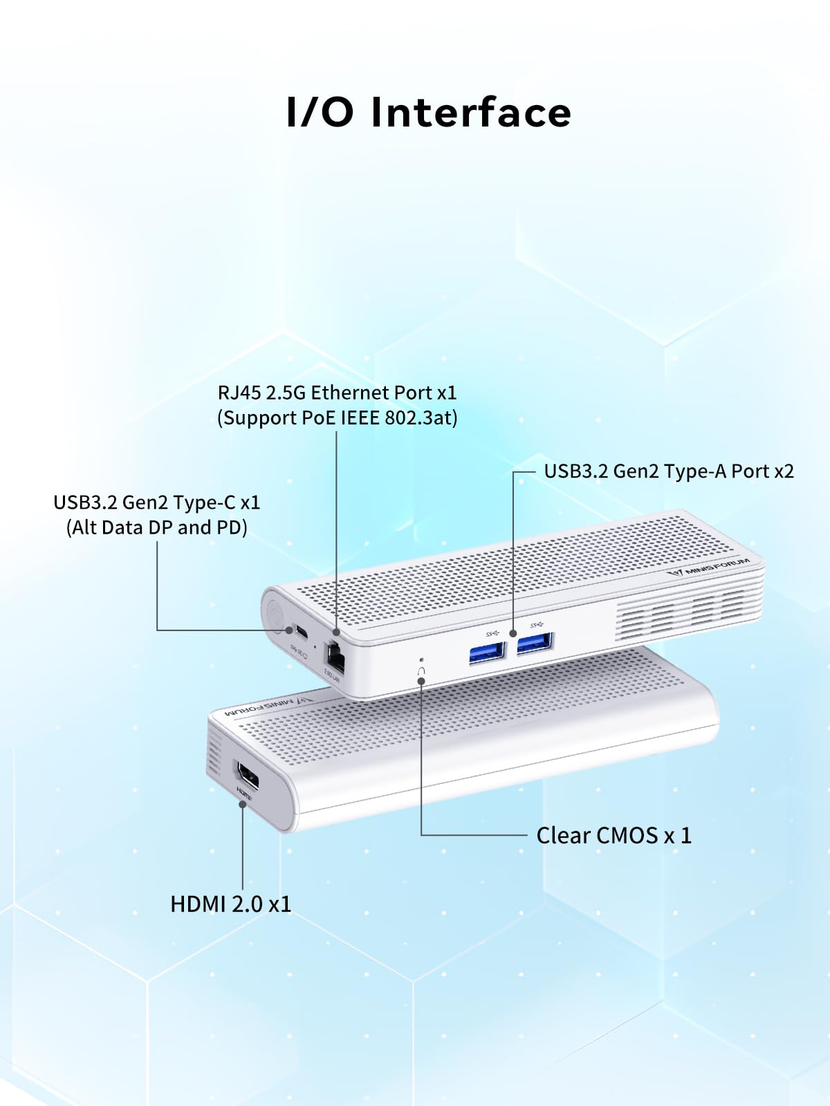 MINISFORUM S100 Mini PC Stick, Alder Lake-N100, 8GB LPDDR5 RAM, UFS2.1 256GB, Pantalla Dual 4K, Ethernet 2.5G, Soporte PoE, 2 x USB A, 1 x USB-C, PC Profesional para Señalización Digital