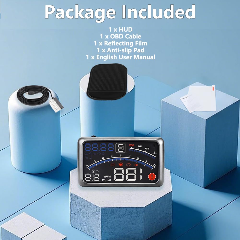 Display Universale OBD2 Head-Up per Parabrezza Auto - Schermo HD 5,5 Pollici con Velocità, RPM, Consumo Carburante e Temperatura Acqua, Luce Automatica Regolabile