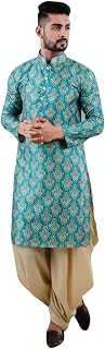 Men's Indian Satin Cotton Kurta Dhoti Set Tunic Traditional Wear