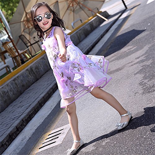 FTSUCQ Girls Sleeveless Floral Printed Princess Sundress Dress3