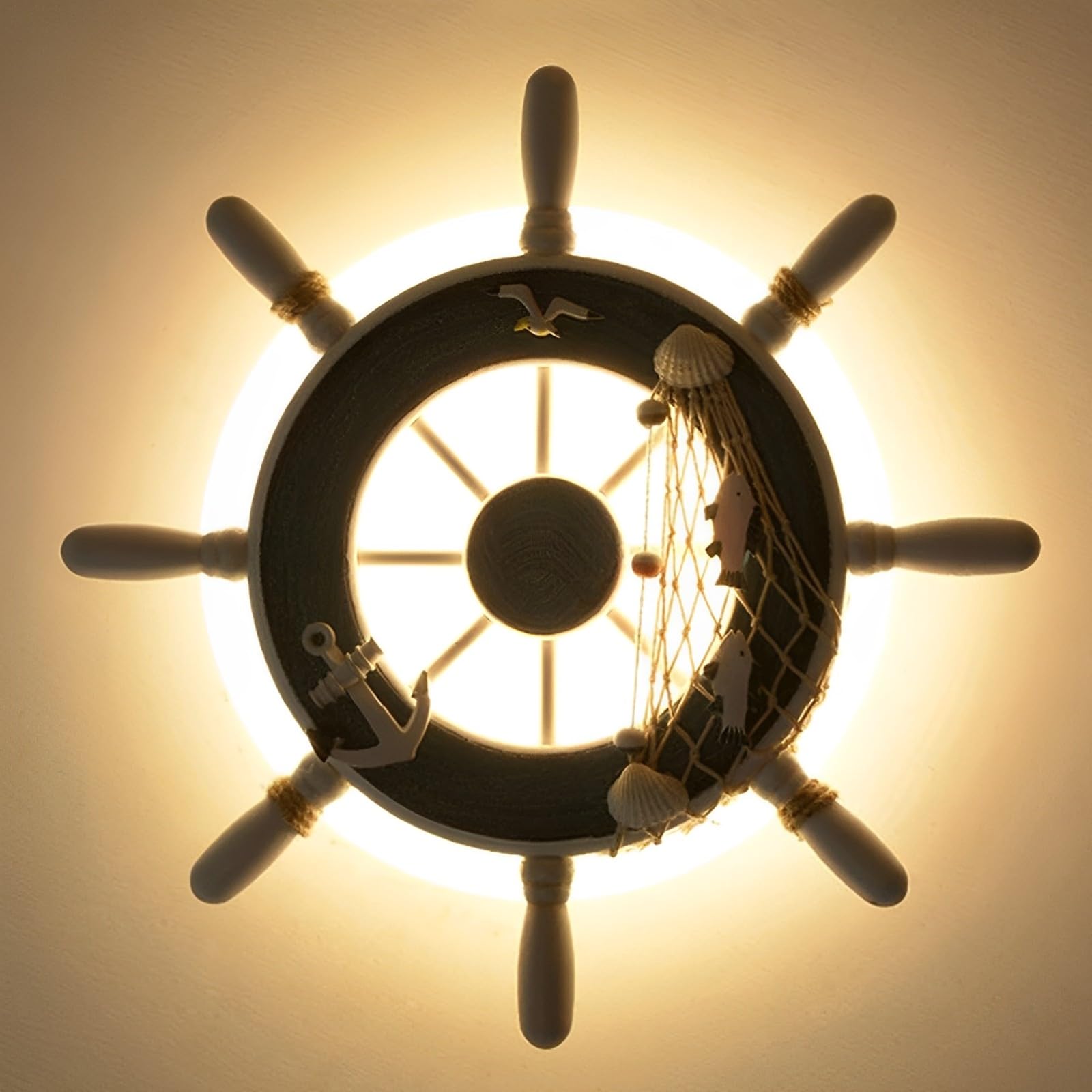Lampe Murale LED Moderne pour Chambre d'enfant Lampe Murale en Bois avec Volant et gouvernail de Bateau Applique Murale pour arrière-Plan de café Chambre d'enfant