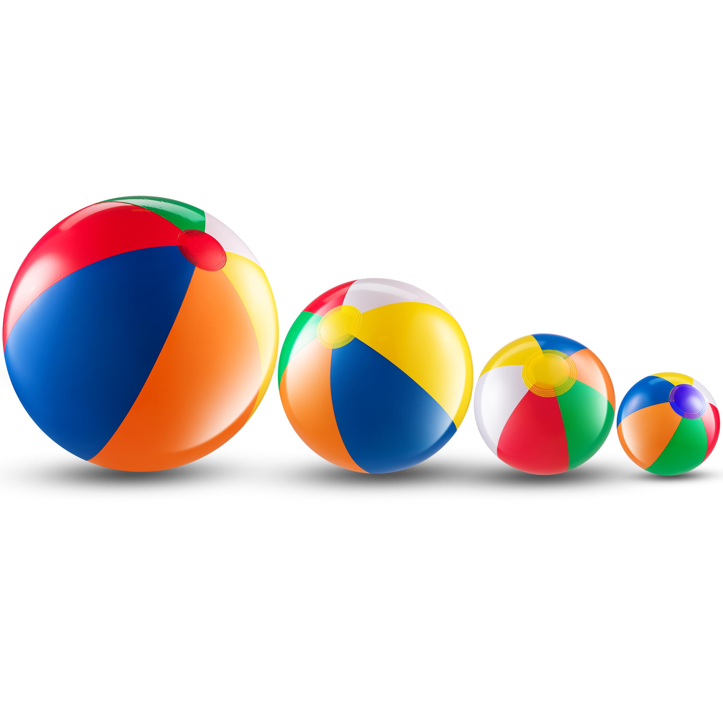 Bedwina Inflatable Beach Balls - (4 Pack) Rainbow Beach Balls for Kids in 6", 12", 16", 24" Sizes - Colorful Blow Up Pool Toys for Beach Games, Summer Party Decor & Outdoor Fun