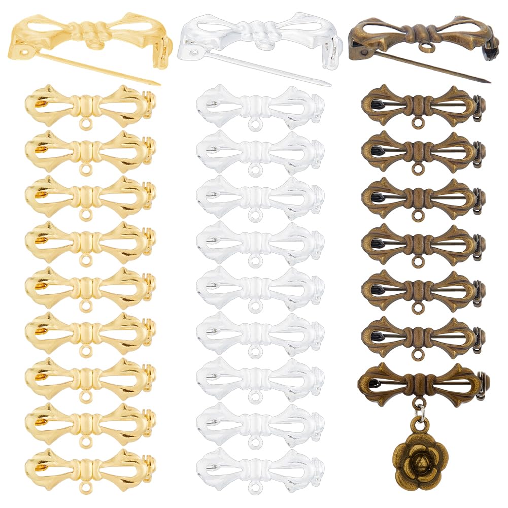 SUPERFINDINGS 30 broches de lazo de 2 colores con trabillas, alfileres de seguridad, broches de espalda, alfileres para insignias, para hacer ramilletes, etiquetas de nombre, decoración de boda