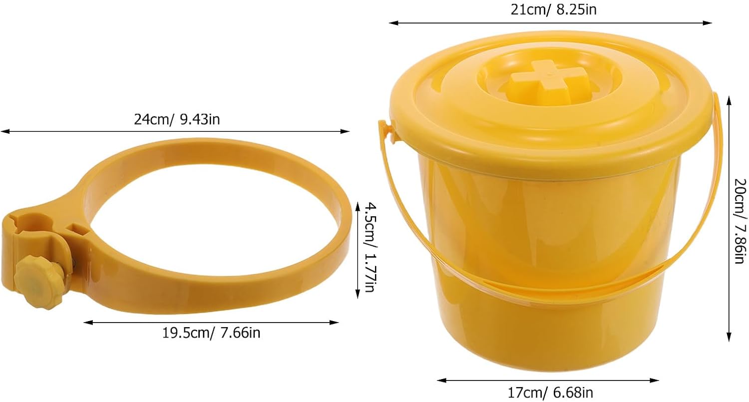 Yellow Plastic Clinic Trolley Trash Can with Lid Clip on 2.5cm Rods