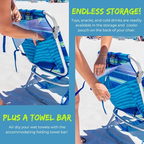 4Ocean Oversized Lay Flat Backpack Beach Chair | 300 Lb Capacity | Foldable And Transportable | Rust-Proof Aluminum Frame | Reclining Positions | Cup And Cell Phone Holder | Cooler Pouch #TOP3