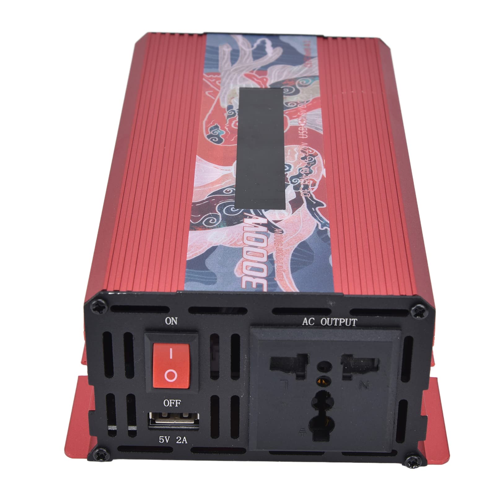 Wechselrichter, Stromrichter aus Aluminiumlegierung, 3000 W, Intelligenter Stromrichter mit Anzeige, DC12V-zu-AC220V-Wechselrichter für Haushaltsgeräte, Wohnmobile und Mehr (Rot)