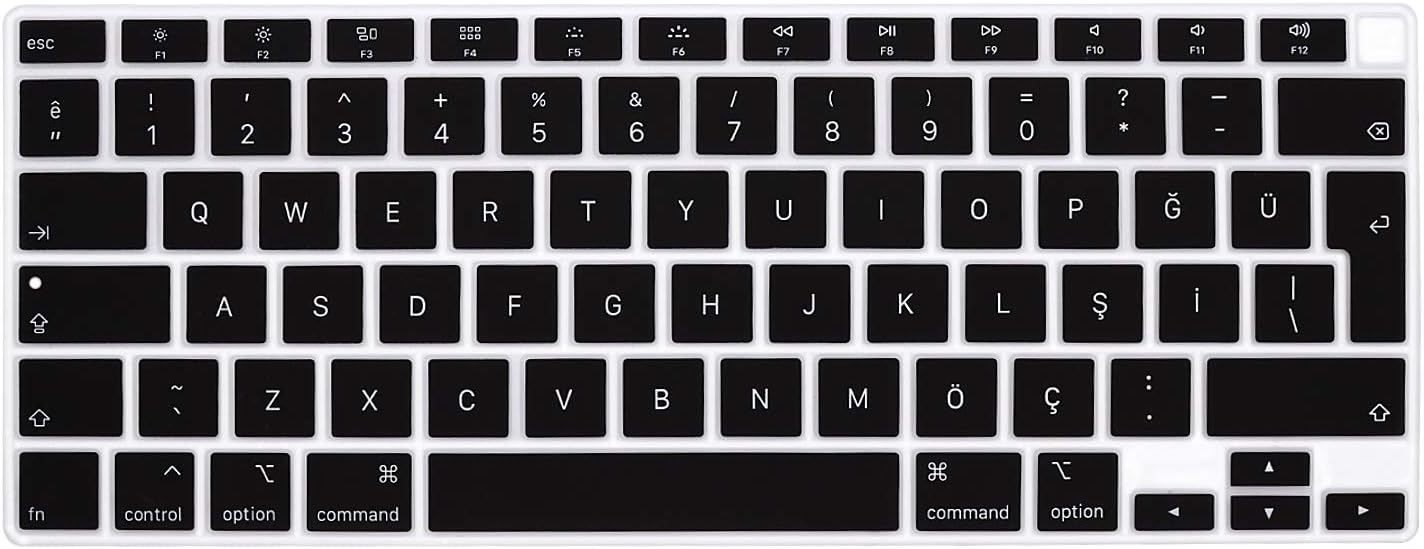 MMDW Turkish Language Stylish Keyboard Cover A2179 Silicone Protective Skin Protector for MacBook Air 13 inch with Touch ID A2337 M1 Chip European Layout,Black