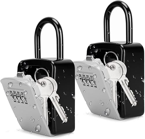Caja de bloqueo de llaves, 2 unidades Caja de seguridad para llaves montada en la pared, resistente a la intemperie, caja de bloqueo de 4 dígitos