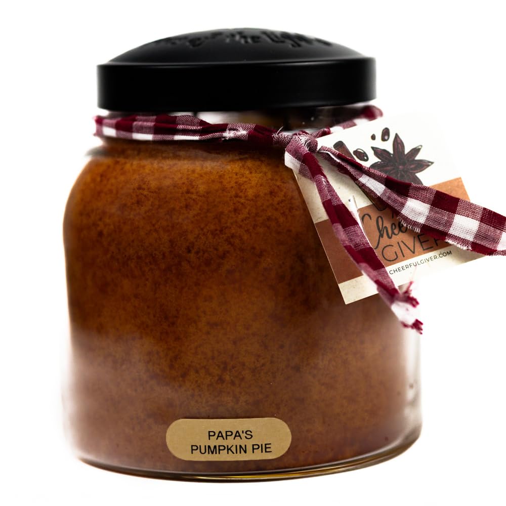 A Cheerful Giver — Papa's Pumpkin Pie - 34oz Papa Scented Candle Jar with Lid - Keepers of the Light - 155 Hours of Burn Time, Gift for Women, Brown