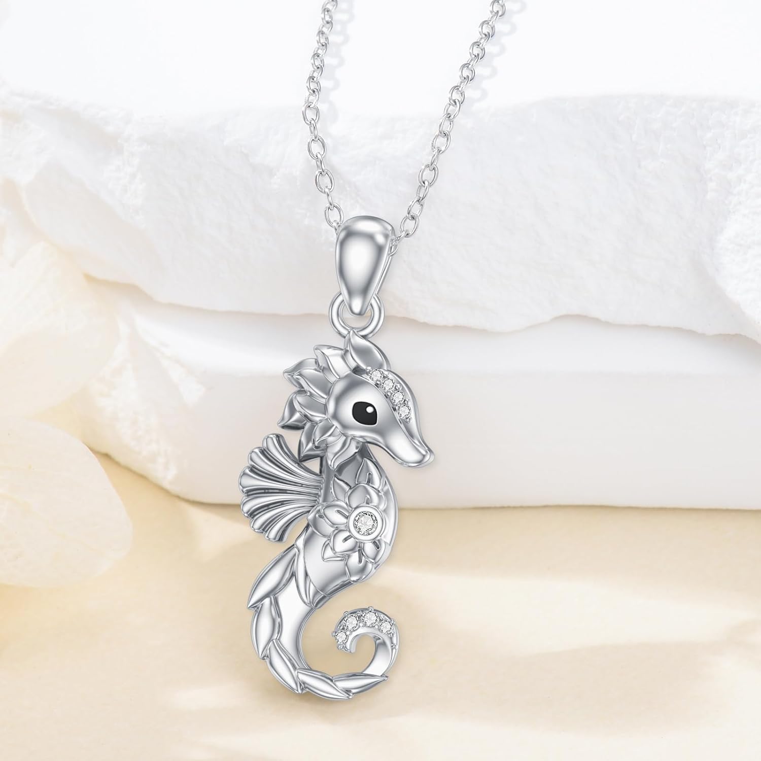 Diamond Seahorse Pendant Necklace for Women 925 Sterling Silver Lab Grown Diamond Jewelry Gifts - Image 2