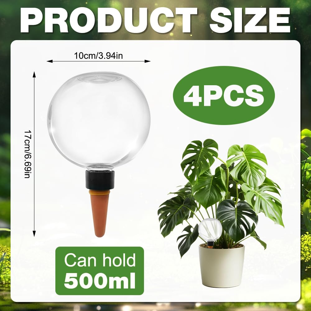 4 Pièces Globes D'arrosage des Plantes, 500ml Transparent Distributeur Eau Plante, Arrosage Plante Interieur pour Plantes D'intérieur, de Balcon et de Jardin
