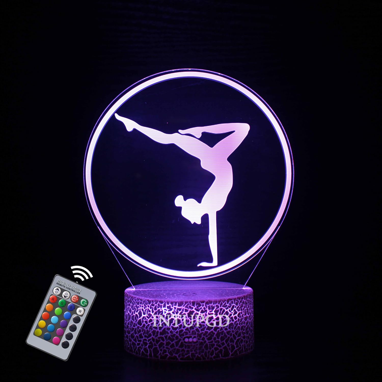 INTUPGD 3D Football Night Light for Kids, Bedside Lamp with Remote Control USB Remote Control 16 Color Changing Desk Lamps Birthday Gifts for Girls Boys Adult Bedroom Decoration (Gymnastics)