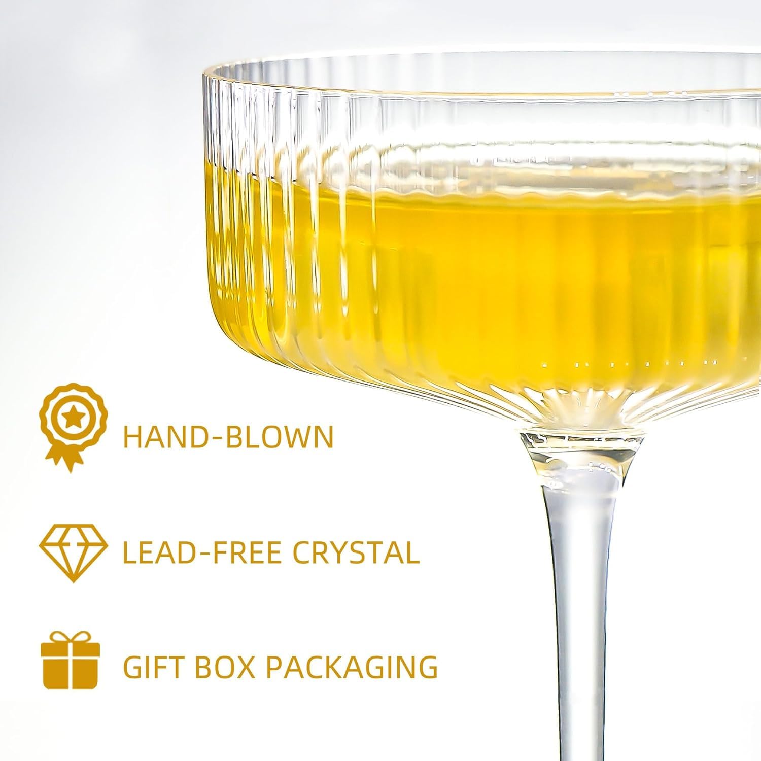 YOUKI Cocktailgläser, Vintage-Coupé-Gläser-Set, Champagner, Cocktail, Martini, Weingläser, langer Stiel, 280 ml, 4 Stück