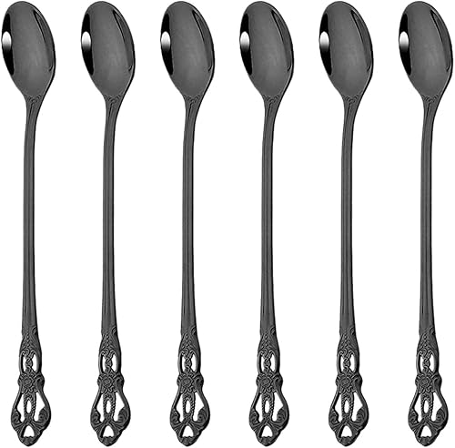 Miniatura 8 de Jankng Tenedor negro básico, 6 tenedores de acero inoxidable real con mango real, juego de tenedores de metal para comer ensalada de pescado,