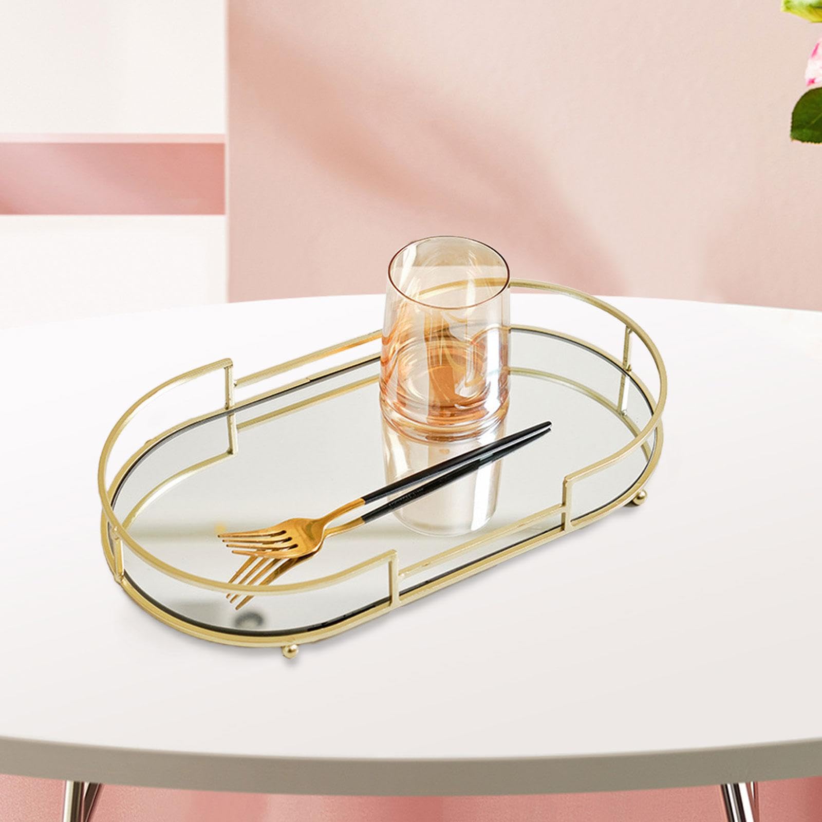 Spiegel Schmucktablett Schmuckschale Parfüm Make Up Aufbewahrungsbox Dekotablett Metall für Schlafzimmer Café Badezimmer Hochzeit, Größe A