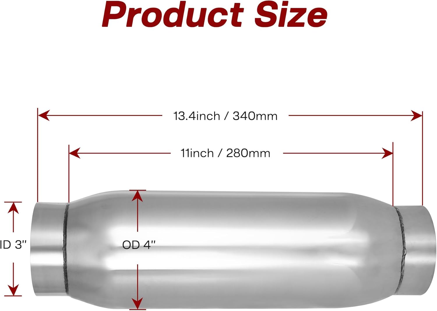 Exhaust Resonator, 3 Inch Inlet Resonator Muffler Straight Stainless Steel, Universal Performance Muffler Pipe 13''/340mm Overall Length, Polished