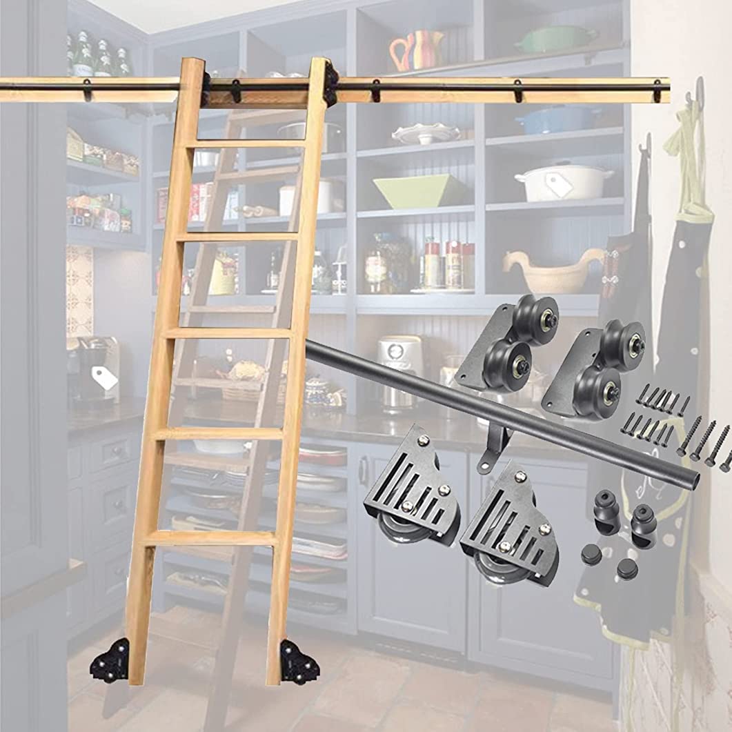 Kit de quincaillerie pour échelle coulissante MObyat avec rail mobile noir en acier