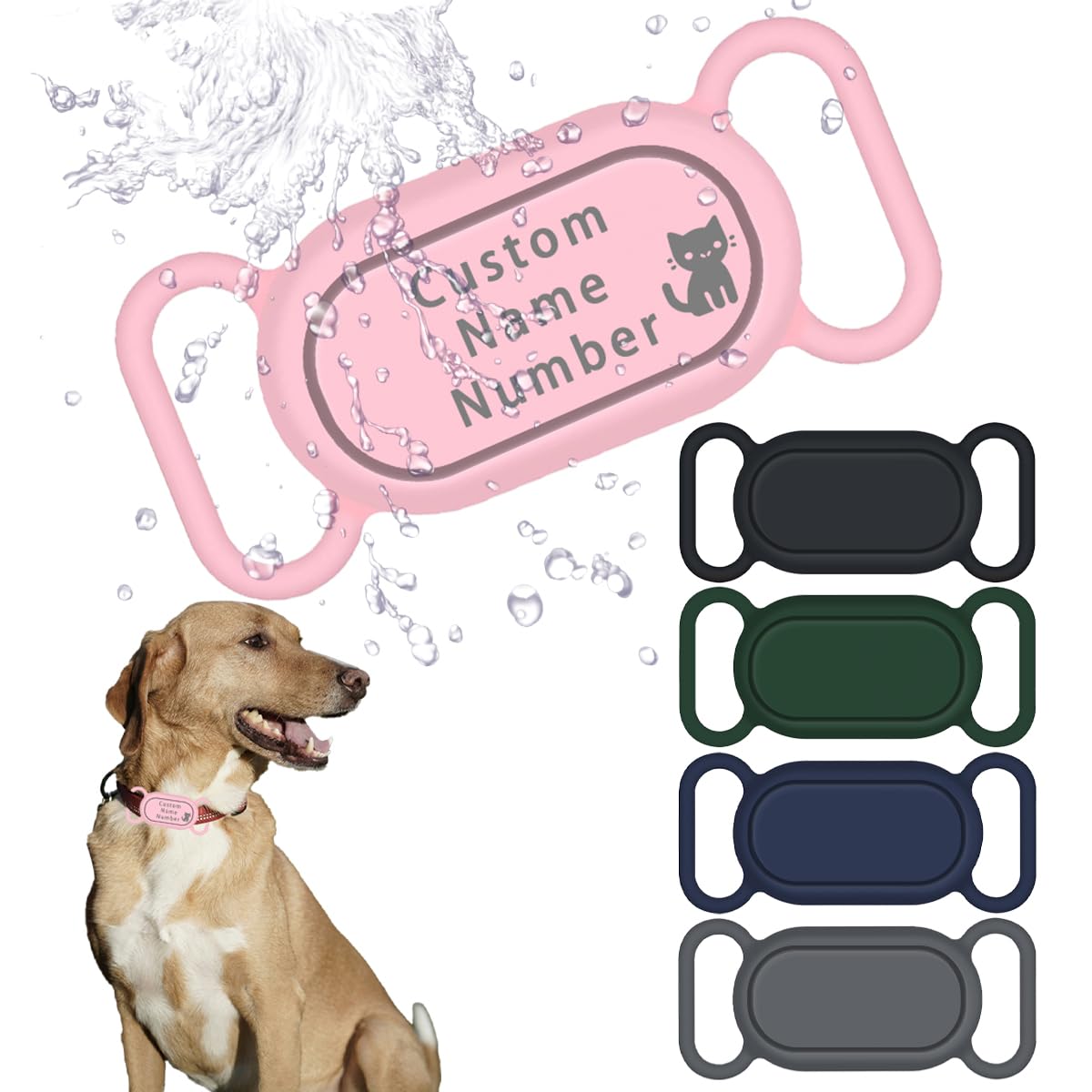 Custom Dog Collar Holder (2 Pack) for Galaxy Smarttag2, Waterproof Anti-Lost Silicone Case for Smart Tag 2, Personalized Name Phone Number for Pet Cat