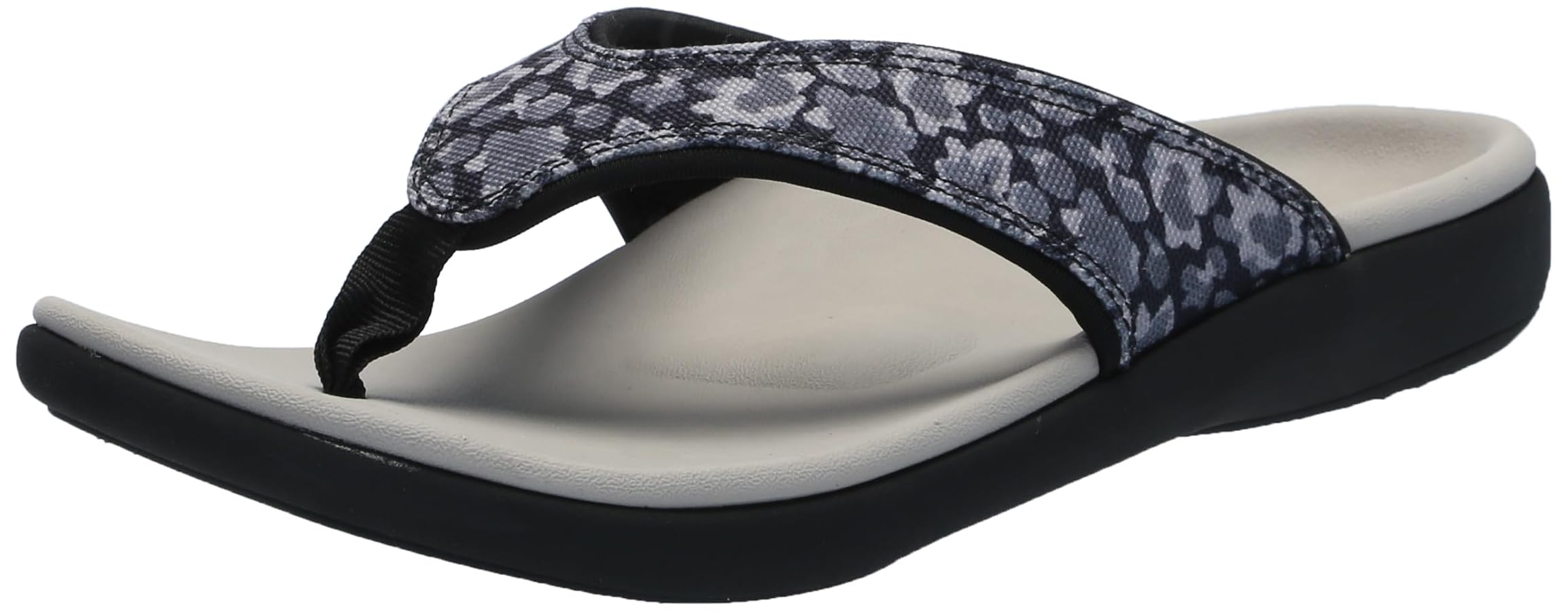 Spenco Kholo women's slide sandals with mod floral pattern design and orthotic footbed