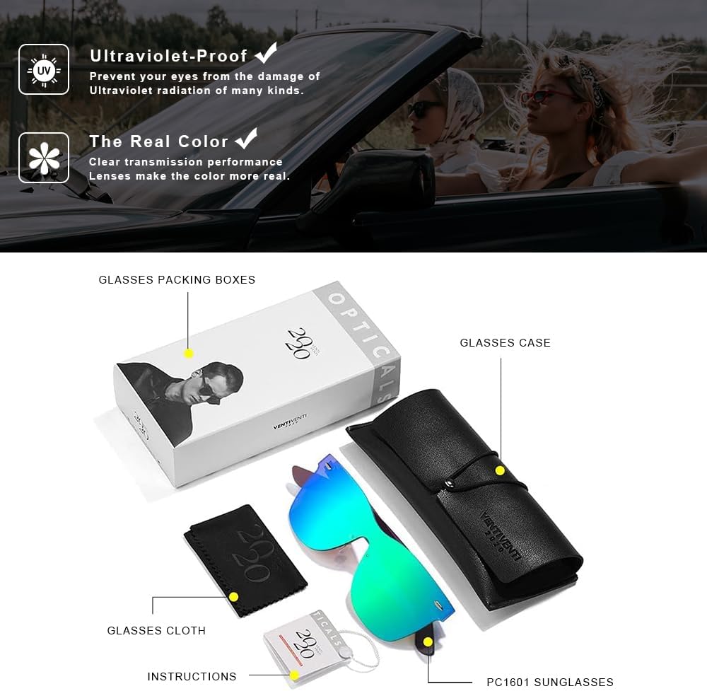 Rimless Sunglasses For Women Men One Piece Square Oversize Mirror Lens Anti Reflective - Image 6