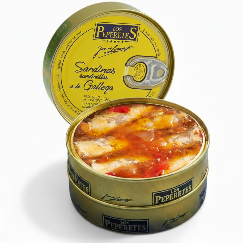 LOS PEPERETES Pack Gourmet Marisco Gallego con Vino Terras Gauda | Pulpo al Pimentón ×2 · Zamburiñas ×2 · Sardinillas a la Gallega ×2 | Lote Delicatessen Premium