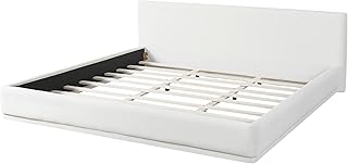 King Size Upholstered Bed Frame with Headboard, Modern Platform Bed with Soft Velvet Fabric Sturdy Wood Slats Support for Bedroom, White