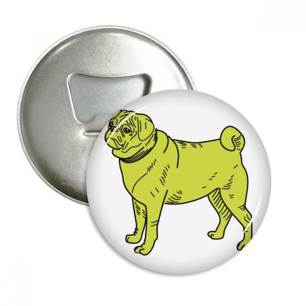 Cadeau bouteille ouvreur aimant chien jaune badge anniversaire