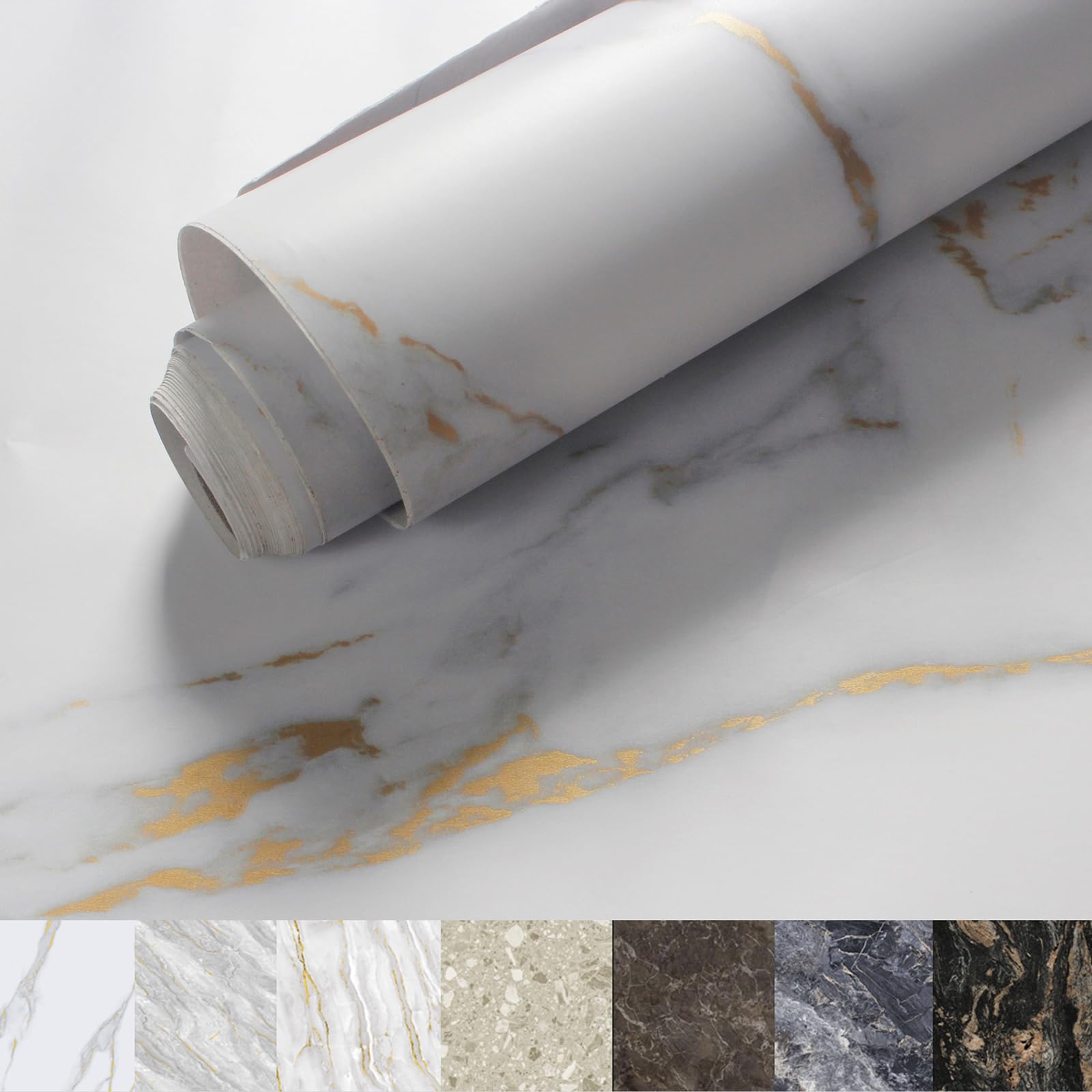 Extra Wide Marble Contact Paper for Countertops Desk Cover - 36"x197" Matte White Gold Peel and Stick Wallpaper - Removable Self Adhesive Thick Granite Vinyl Film Roll