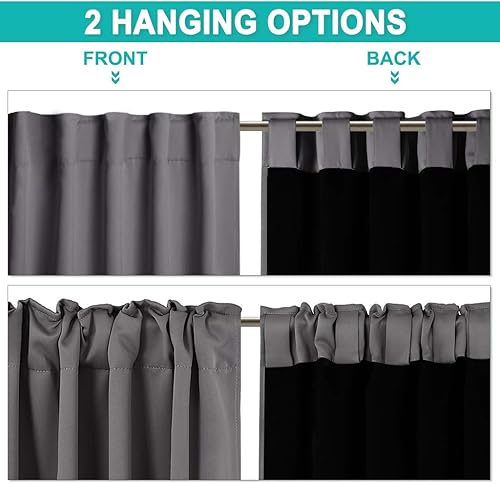 Miniatura 3 de Nicetown - Cortinas 100% opacas con dobladillo para barra y lengüeta trasera, con forro negro