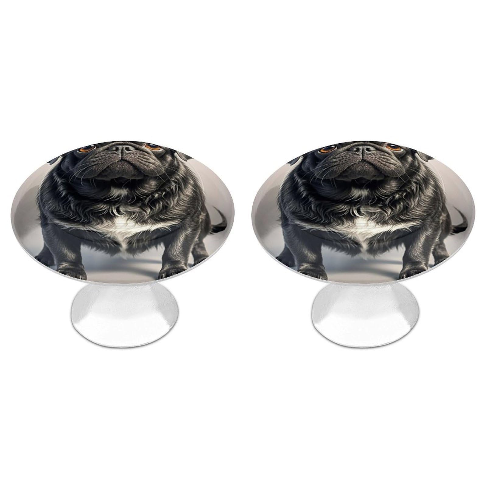 Fodpand White 2 Pack Cabinet Knobs 1.1 Inch Single Hole Drawer Pulls Handles Decorative Cute Black Pug Dog Furniture Knobs For Dresser Kitchen Bathroom Cupboard Wardrobe Vanity Closet Door Hardware