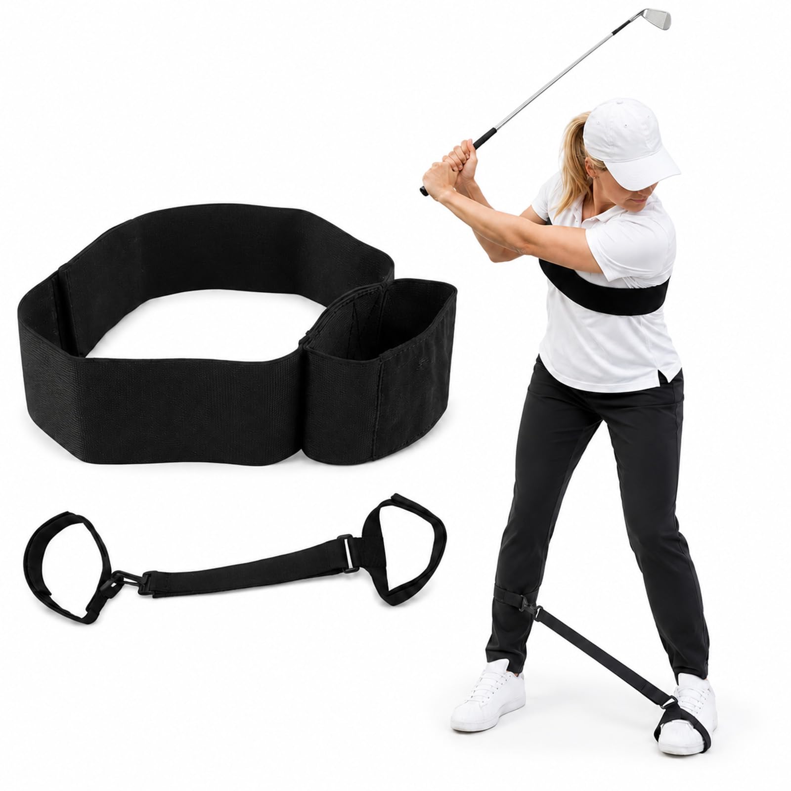 QhgPnt 2 Pcs Slider Golf Training Aid, Swing Sync Golf Trainer, Golf Training Aids for Swing Practice, Adjustable Swing Correcting Arm Band, for Beginners Men Women
