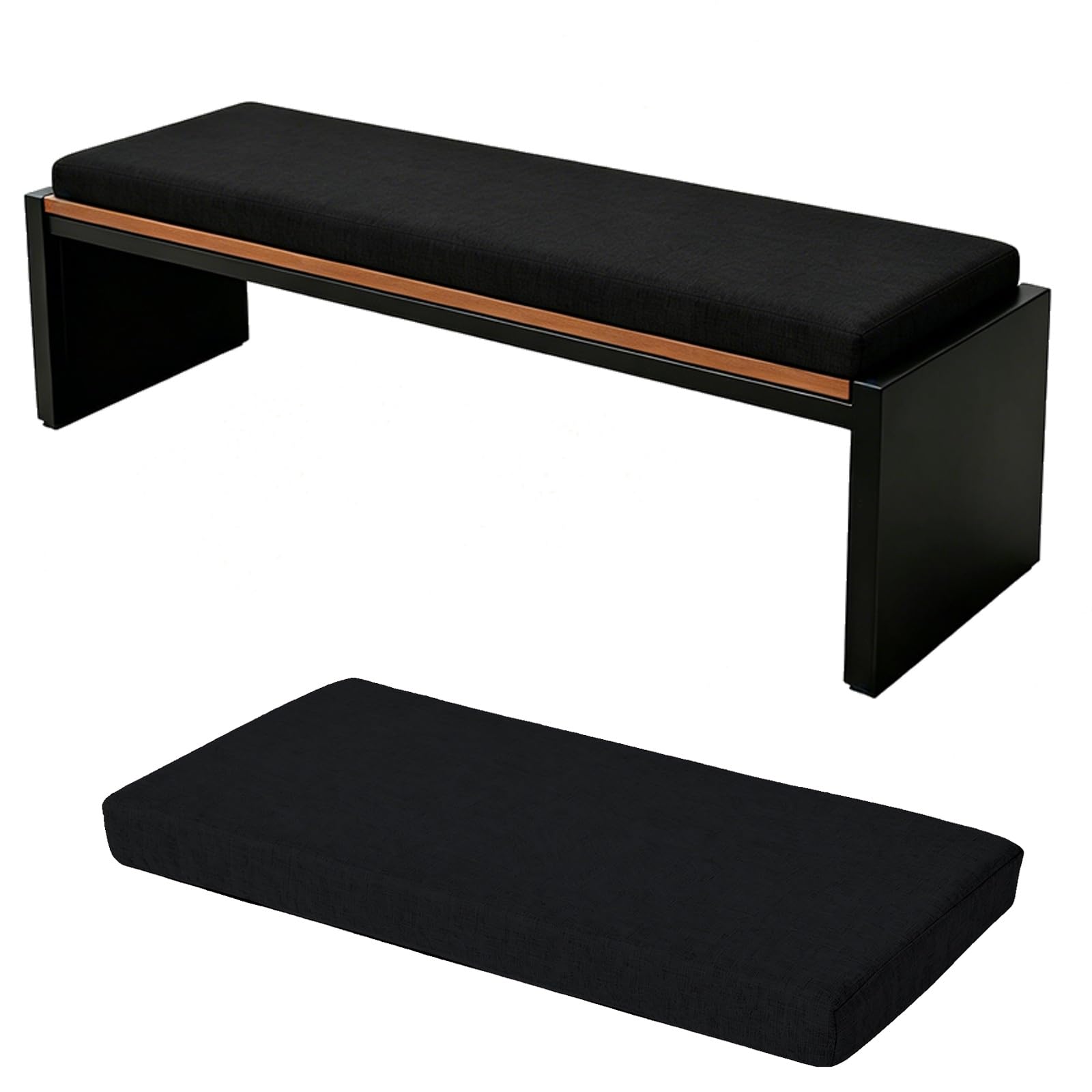 TRQQWEQQ Bench Cushion for Indoor/Outdoor 3cm Thick Chenille Non-Slip Furniture Replacement Cushion Washable Swing Bench Cushions with Zipper for Patio Garden Porch(Black,12x42in)