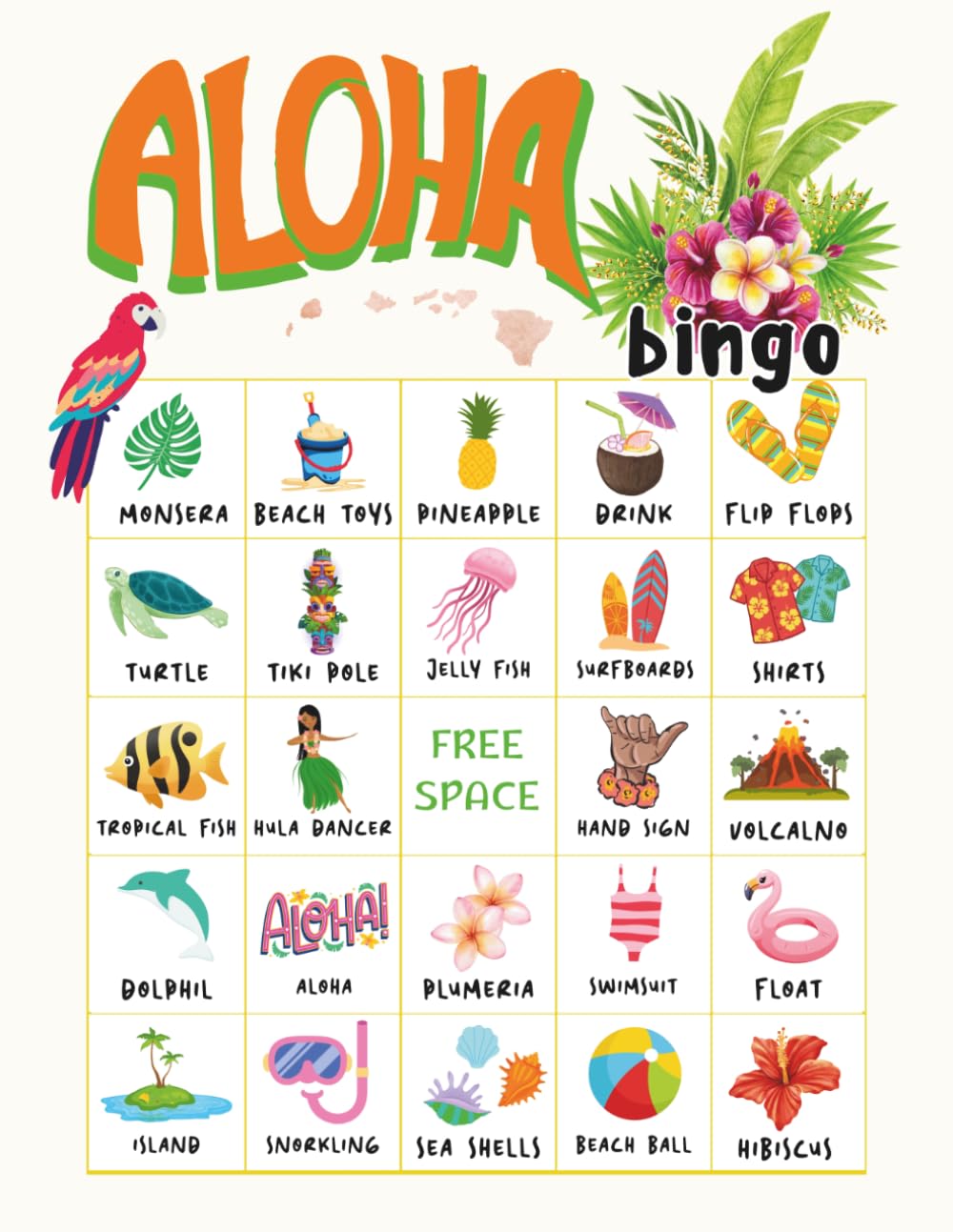 Aloha Bingo: 32-Player Tropical Luau Themed Party Games for Beach Bashes, Hawaiian Party Games, and Island Parties