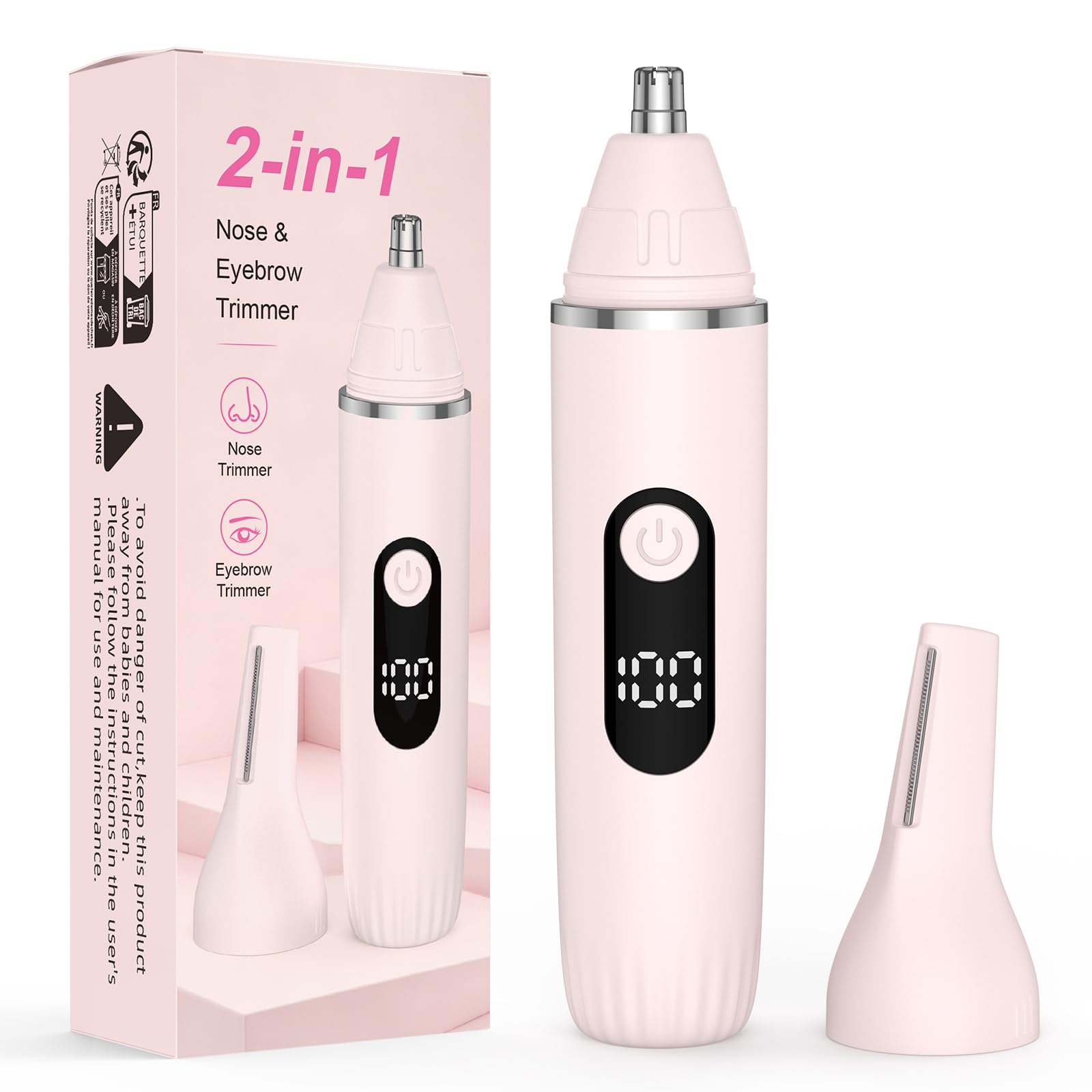 Nasenhaartrimmer 2-in-1 Nasen- und Ohrenhaartrimmer für Augenbrauen und Lippenhaare Schmerzloser Gesichtshaarentferner für Männer und Frauen (Rosa)