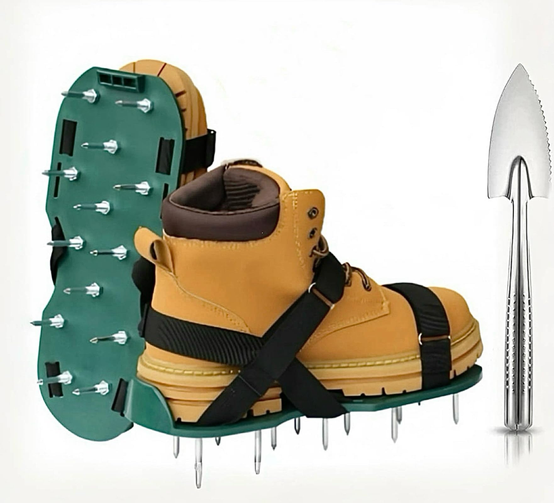 Lawn Aerator Shoes with Hook & Loop Straps - One Size Fits All Adjustable Design - Heavy Duty Aerator Lawn Tool for Lawn, Garden, and Patio Aeration(Black) (Green)