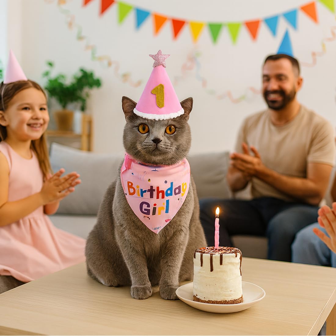 Artykuły na przyjęcie urodzinowe dla kota, bandana urodzinowa dla kota, czapka urodzinowa dla kota z numerami, dekoracje na imprezę dla małych psów kot różowy