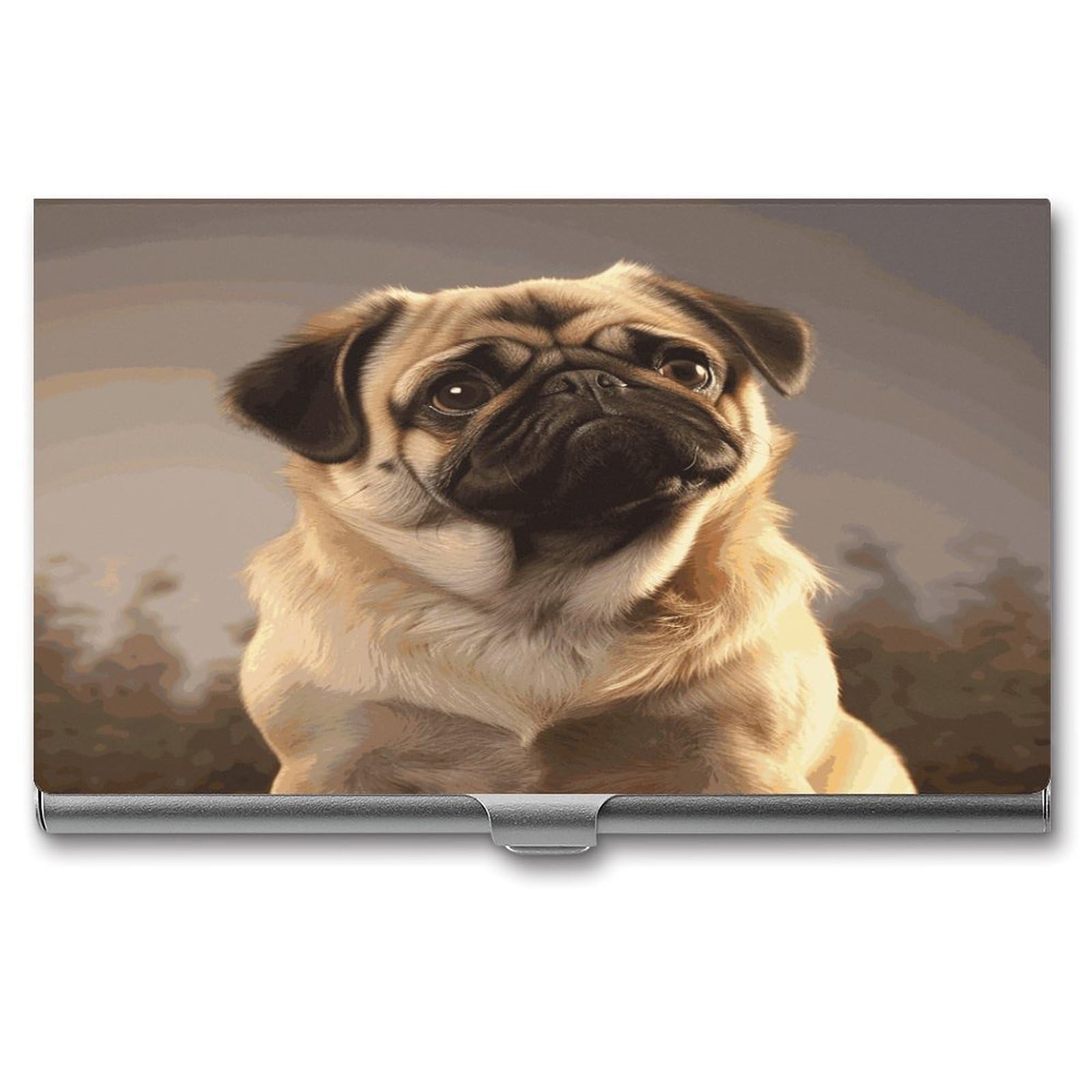 JTREHY Cute Pug Dog Business Card Holder Slim Purse Name Card Holder Portable Metal Business Card Case Wallet Large Capacity Lightweight Business Card Case for Men Women